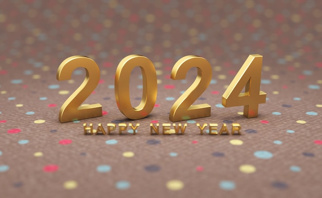 नया साल 2024 क्रिएटिव डिज़ाइन कॉन्सेप्ट 3D रेंडर की गई इमेज