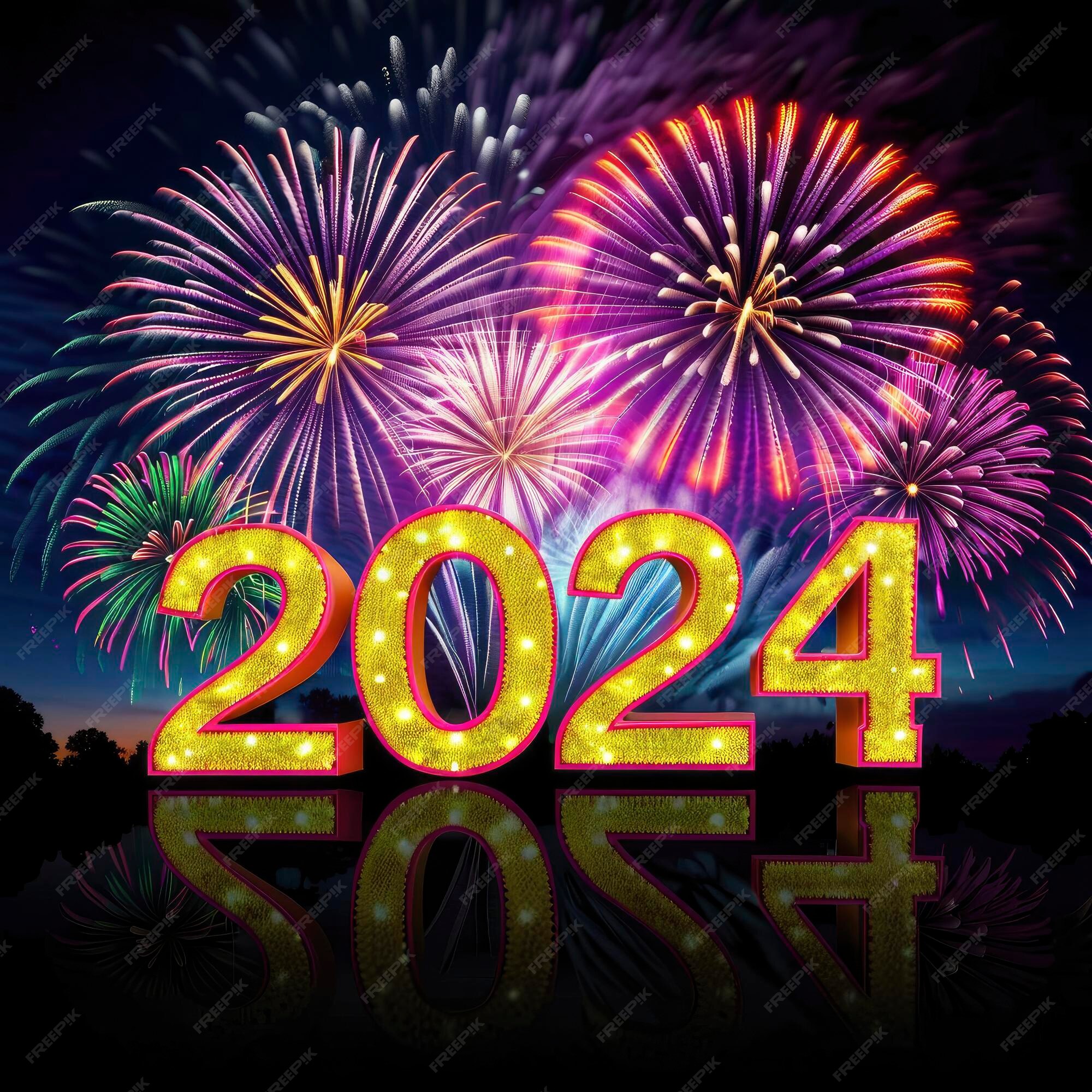 Premium Photo New Year 2024 a fireworks display with the number 2024