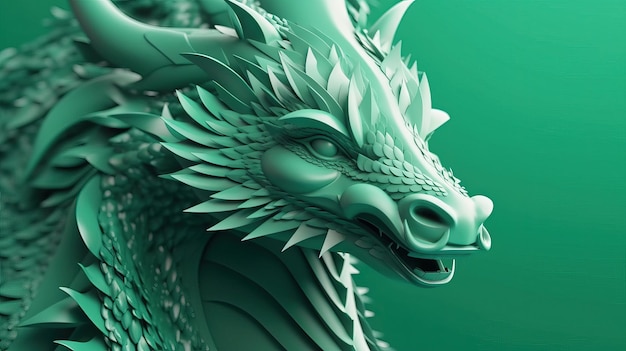 New Year 2024 Greeting Card Green Dragon Portrait Ai generative