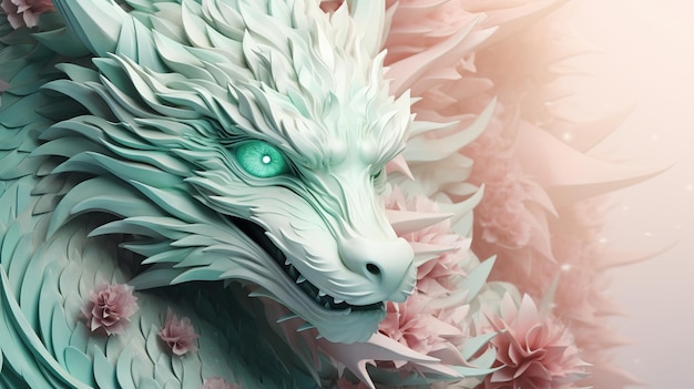 New Year 2024 Greeting Card Green Dragon Portrait Ai generative