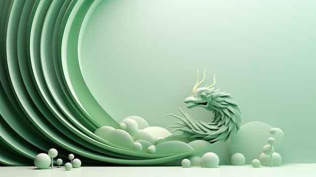 Фото Новый год 2024 поздравительная карточка зелёный дракон портрет ай генератив