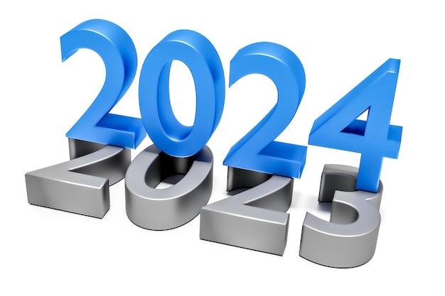 2024년 새해 휴일 개념 숫자 2024는 2023 3d 렌더링에 있습니다.