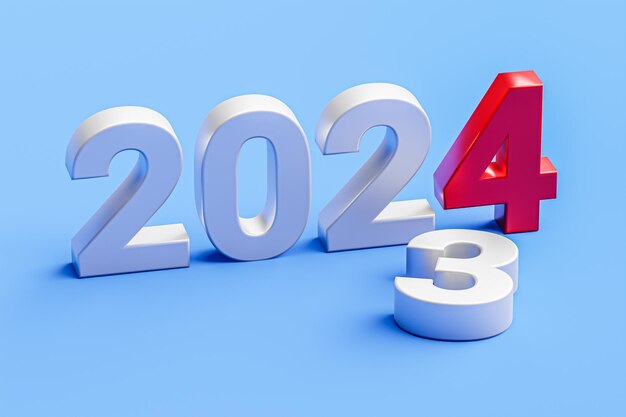 사진 2024년 새해 휴일 개념: 옛날에 가까운 2024년 숫자 3d 렌더링