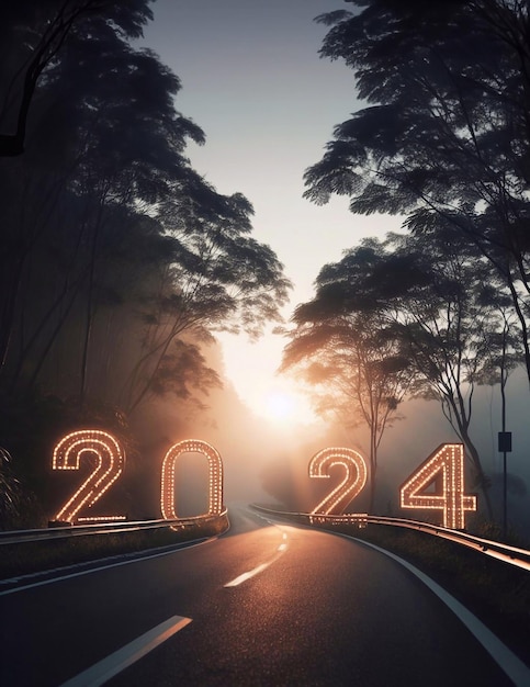 new year 2024 a picture of a highway in the middle of nature copy space background generative ai