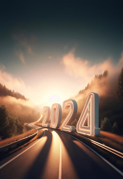 new year 2024 a picture of a highway in the middle of nature copy space background generative ai