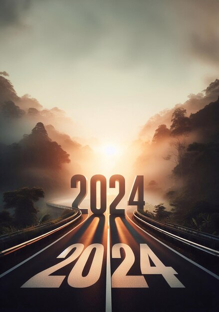 new year 2024 a picture of a highway in the middle of nature copy space background generative ai