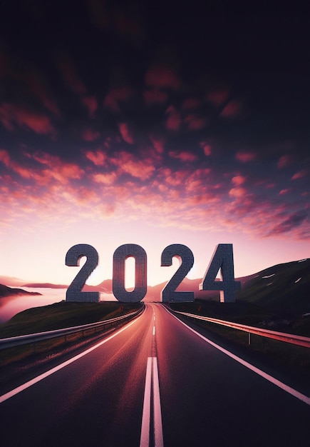 new year 2024 a picture of a highway in the middle of nature copy space background generative ai