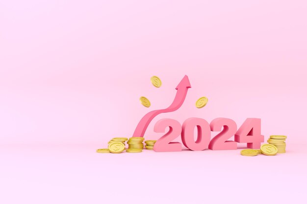 Photo new year 2024 rendering 3d of business growth concept