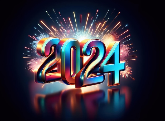 New year 2024 with vibrant fireworks display