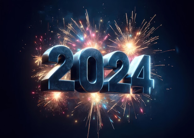 New year 2024 with vibrant fireworks display