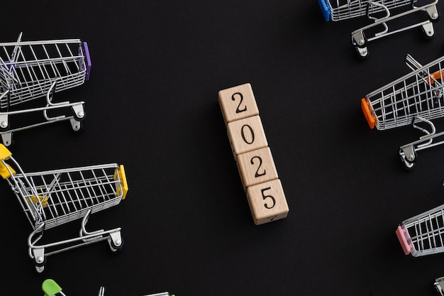 New Year 2025 Creative Design Concept with Shopping trolley