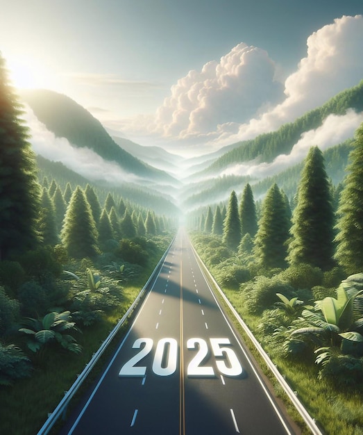 new year 2025 a picture of a highway in the middle of nature copy space background generative ai art