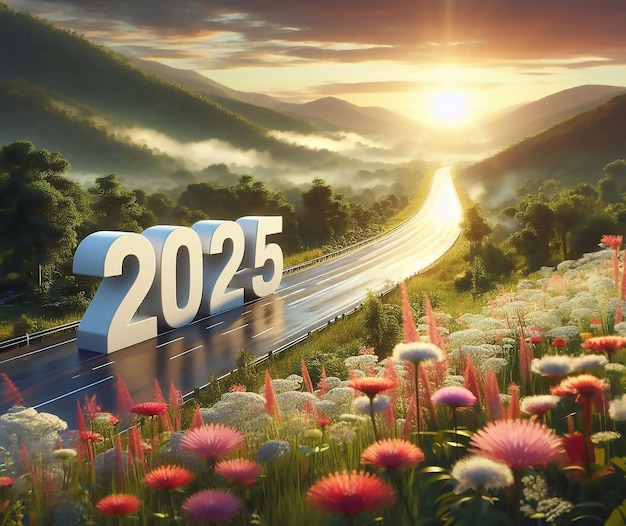 new year 2025 a picture of a highway in the middle of nature copy space background generative ai art