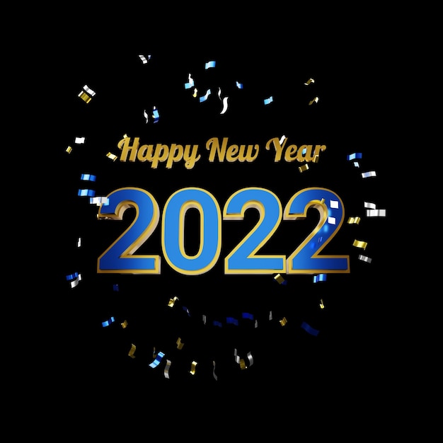 New Year 3D Illustrations Text Blue Metalic