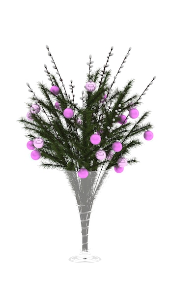 クリスマス ツリーの枝と白い背景の上の新年の属性