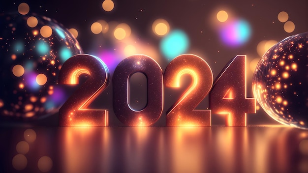 New Year background bokeh light and the letters 2024 wallpaper neural network generated art