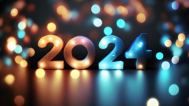 Foto capodanno sfondo bokeh luce e le lettere 2024 sfondo rete neurale generata arte