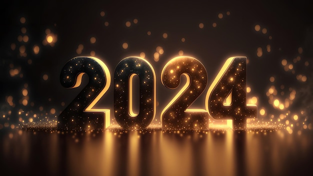 New Year background bokeh light and the letters 2024 wallpaper neural network generated art