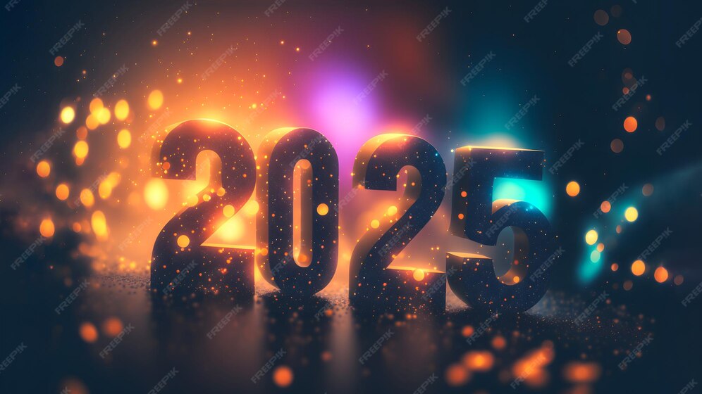 Premium Photo New Year background bokeh light and the letters 2025