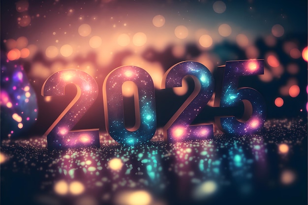 New Year background bokeh light and the letters 2025 wallpaper neural network generated art