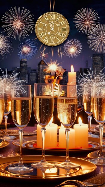 Photo new year background with champagne glasses