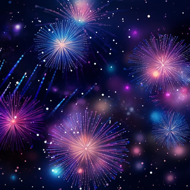 New Year Background with Purple Fireworks