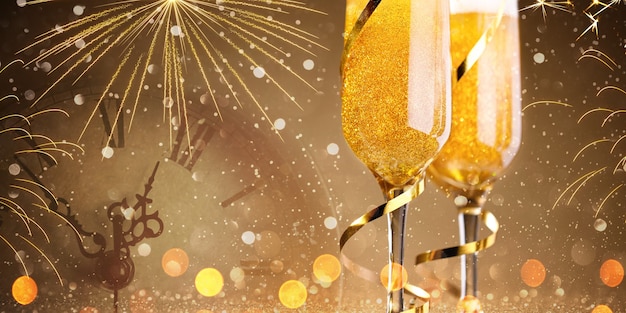 New Year background with two glasses of champagne