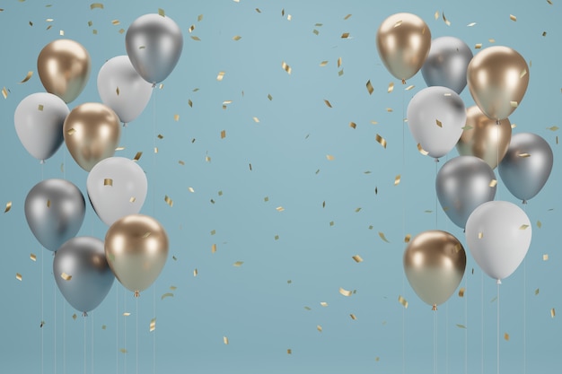 New Year Balloon and confetti.Banner design. 3D Illustration