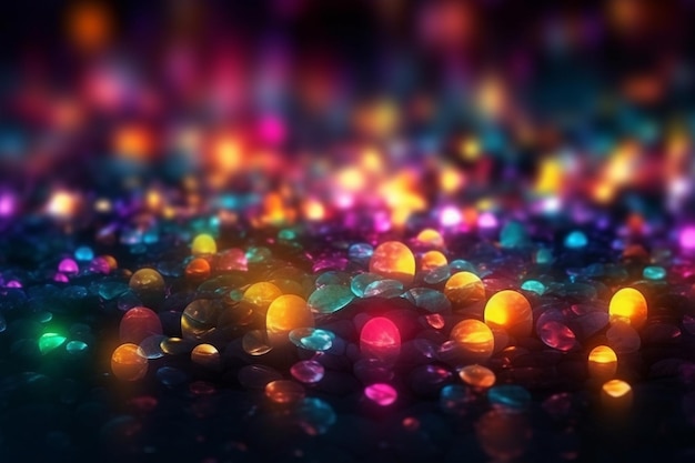 New year bokeh background colorful lights on a dark Bright neon abstract background generative ai