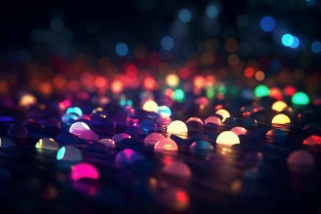 New year bokeh background colorful lights on a dark Bright neon abstract background