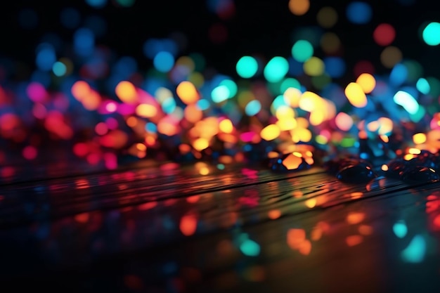 New year bokeh background colorful lights on a dark Bright neon abstract background