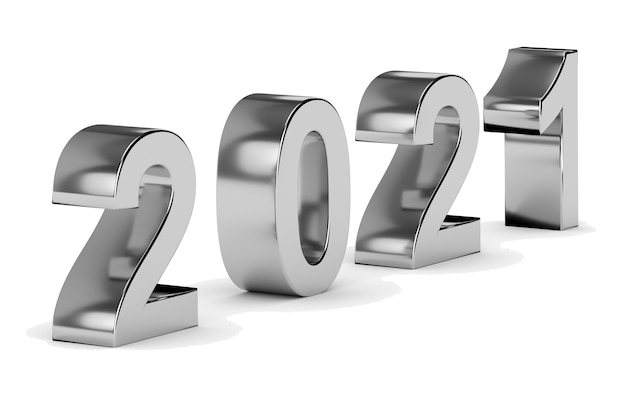 New year and celebration concept. Grey number 2021 isolated on white. 3d rendering