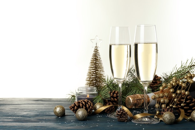 New Year celebration concept with champagne isolated on white background.