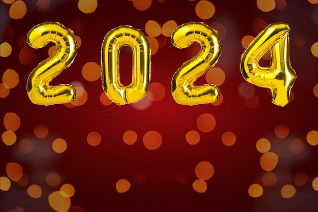 New year celebration golden yellow foil color balloons balloons on red background