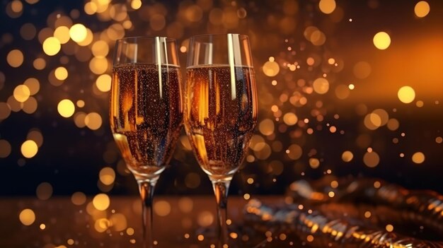New year celebration with champagne bottle background