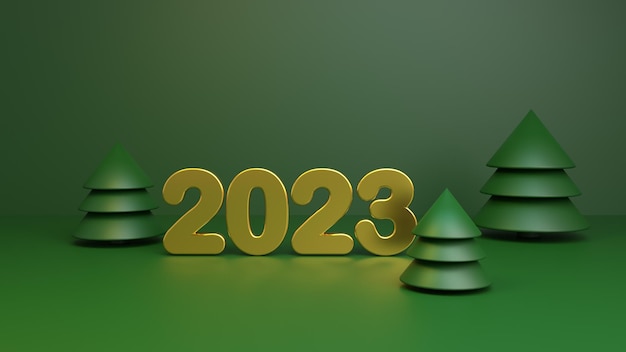 New year celebration with Christmas tree 3D rendering