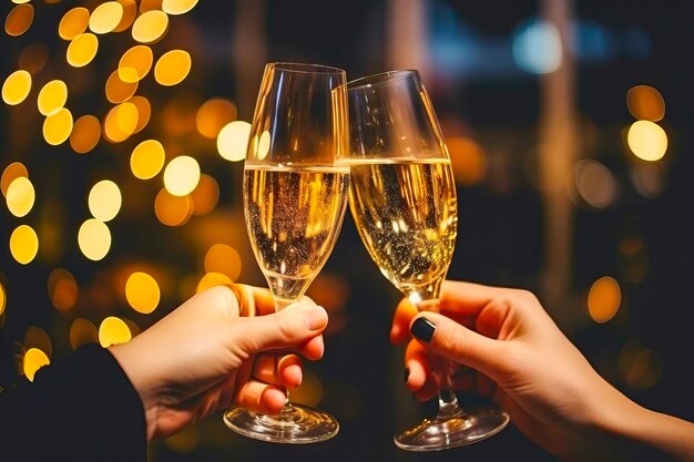 New Year Cheers Friends with Champagne Glasses Generative AI