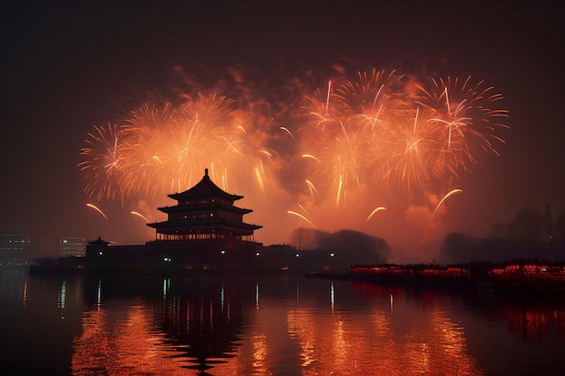 新年の中国のアジアの花火祝賀ショーAIが生成