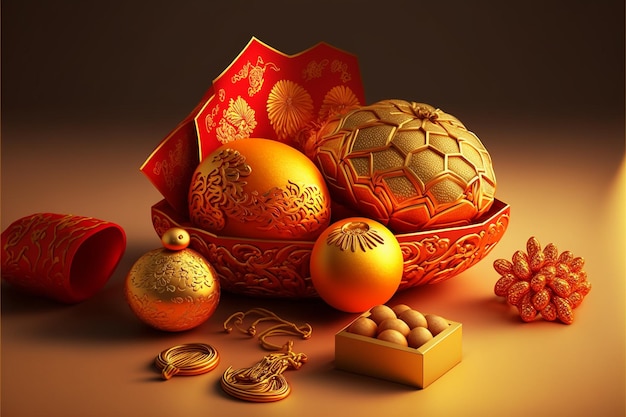 New Year in China with Traditional Gifts and Good Fortune