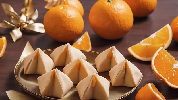 New year chinese 2024 fortune cookies and oranges