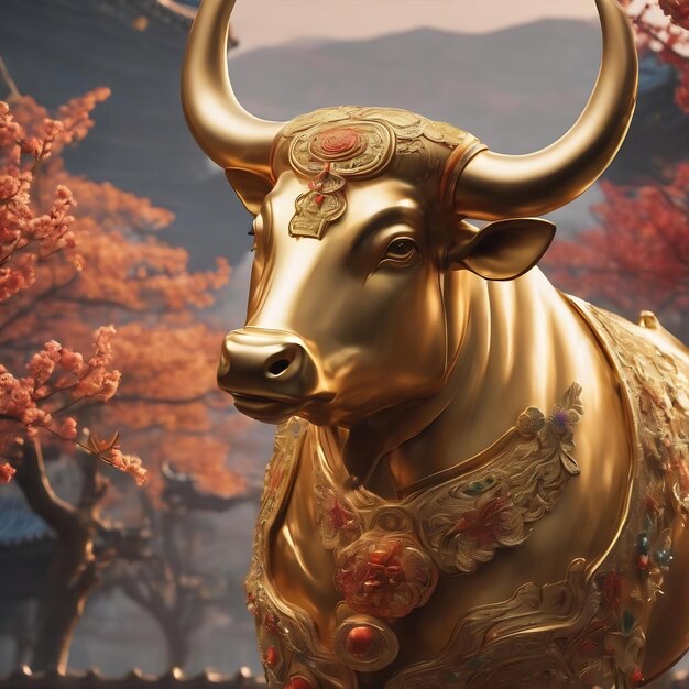 Premium AI Image New year chinese 2024 golden ox copy space
