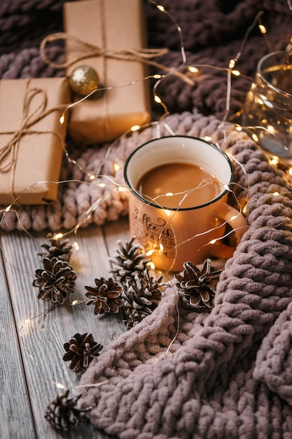 #new year #christmas #background on top #new year gifts and coffee #food