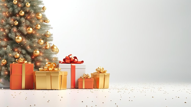 New Year and Christmas background with gift boxes and firtree Generative AI design