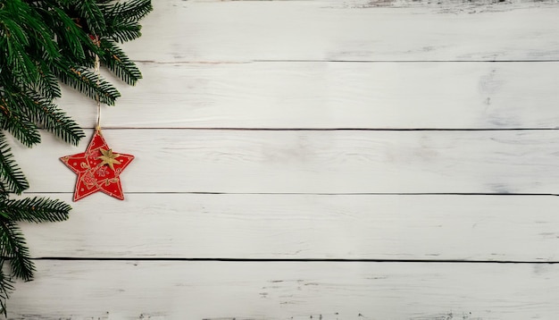 New Year and Christmas background with xmas tree on a wooden white background Merry christmas