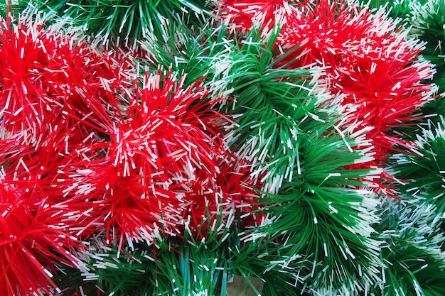 New Year and Christmas decorations red and green boas for the Christmas tree Twocolor Christmas rain garlands are mixed Festive decor