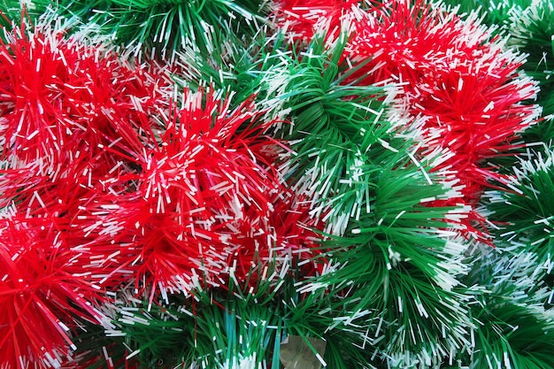 New Year and Christmas decorations red and green boas for the Christmas tree Twocolor Christmas rain garlands are mixed Festive decor