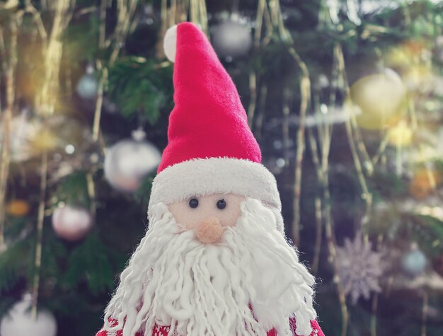 New year christmas decorations with christmas tree decorations and gnome