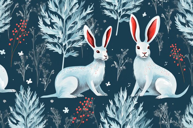 新年クリスマスパターンクリスマスウサギの背景壁紙AI生成
