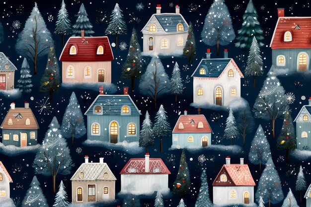 New Year Christmas pattern Christmas houses Background wallpaper AI generated