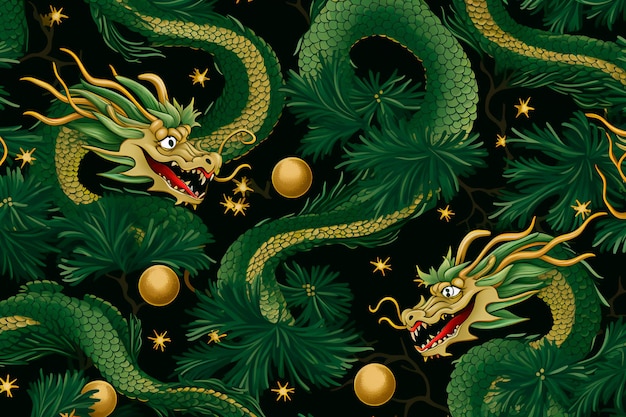 New Year Christmas pattern green dragon Background wallpaper AI generated